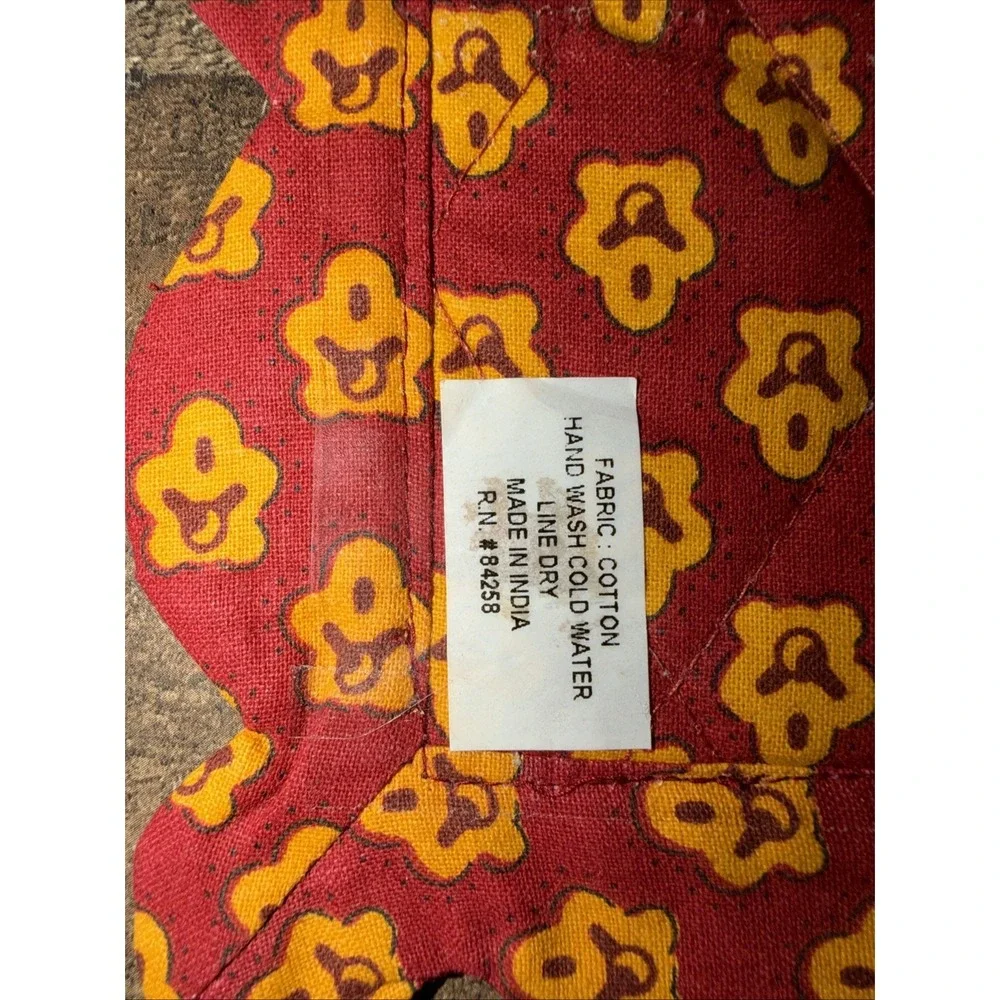 Quilted Table Runner 72x14 Cotton Indian Floral Red Yellow French Country